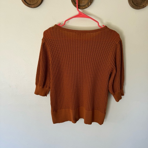 Time and tru burnt orange puff sleeve crochet knit short sleeve sweater OX/ 14 W - Picture 6 of 8